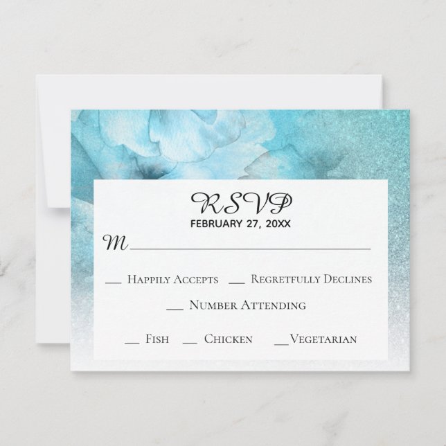 *~* Floral Glitter Blue Purple Watercolor Wedding RSVP Card (Front)
