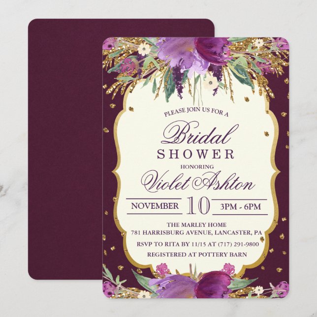 Floral Glitter Bridal Shower Invitation (Front/Back)