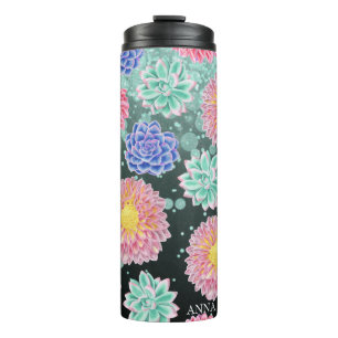 *~* Floral Glitter Girly Succulent Thermal Tumbler