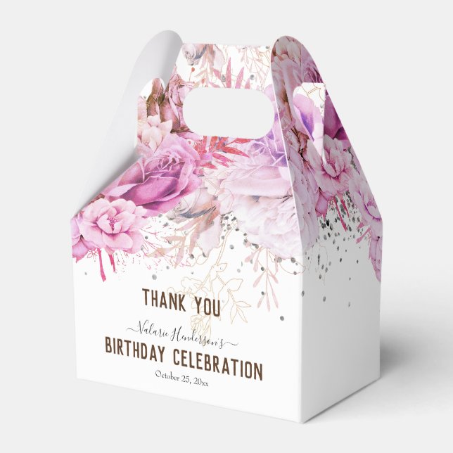 Floral Glitter  Happy Birthday Favour Box (Front Side)
