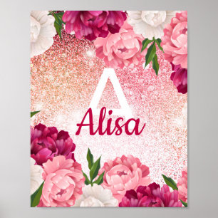 Floral Glitter monogram design Poster