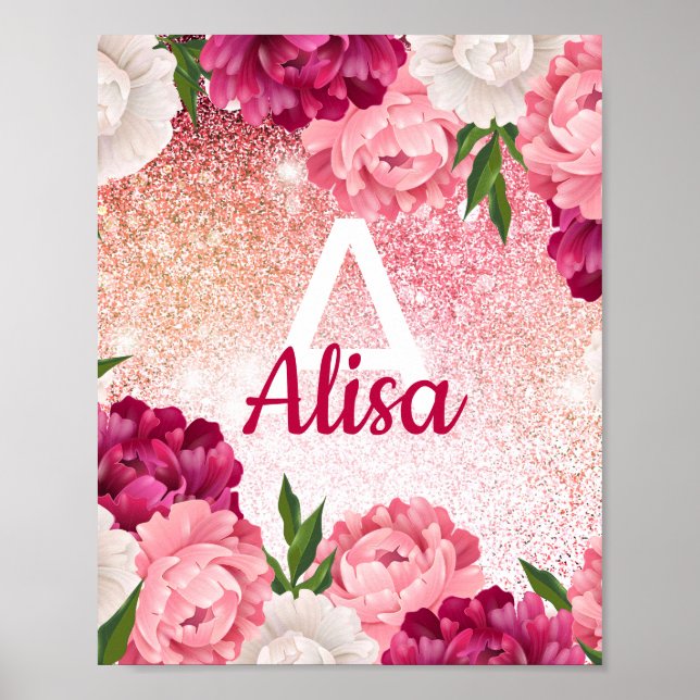 Floral Glitter monogram design Poster (Front)
