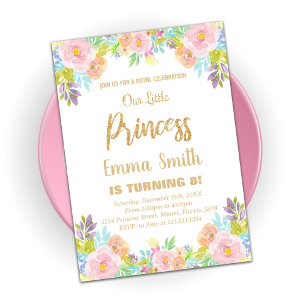Floral Glitter Princess Birthday Invitation