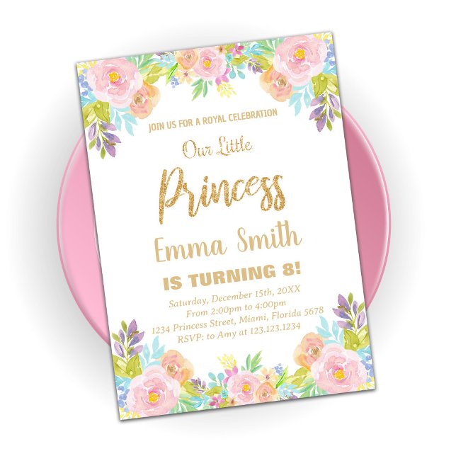 Floral Glitter Princess Birthday Invitation (Creator Uploaded)