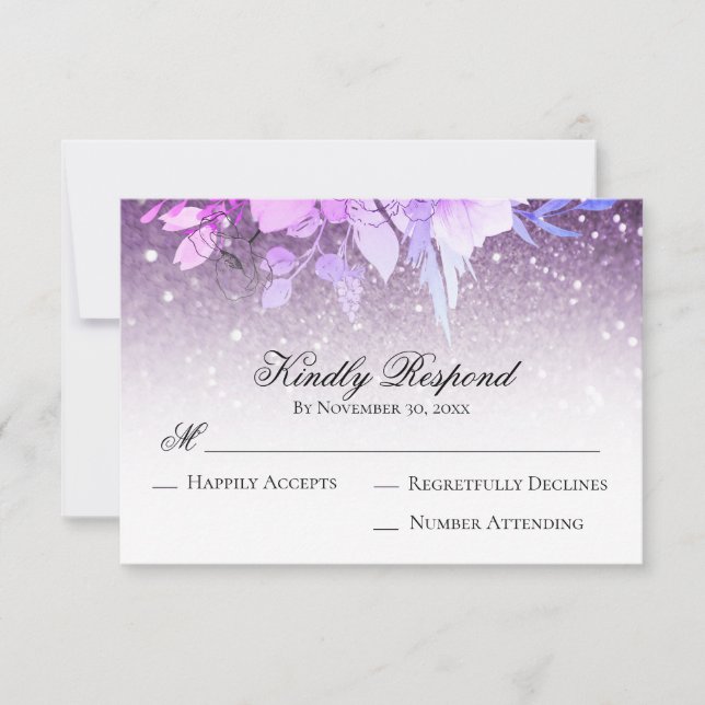 *~* Floral Glitter Purple Modern AR10 Wedding RSVP (Front)