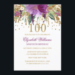 Floral Glitter Sparkling Amethyst 100th Birthday Invitation<br><div class="desc">More floral birthday invitations in the Little Bayleigh store! We have used artwork from: www.createthecut.com</div>