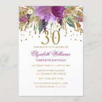 Floral Glitter Sparkling Amethyst 30th Birthday
