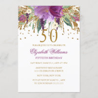 Floral Glitter Sparkling Amethyst 50th Birthday