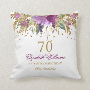 Floral Glitter Sparkling Amethyst 70th Birthday Cushion