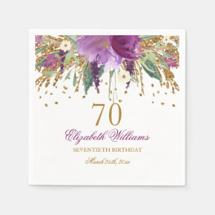 Floral Glitter Sparkling Amethyst 70th Birthday Napkin
