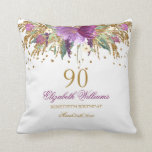 Floral Glitter Sparkling Amethyst 90th Birthday Cushion<br><div class="desc">Matching Birthday Collection in the Little Bayleigh Store!</div>