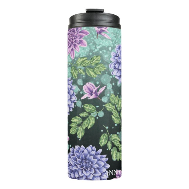 *~* Floral Glitter Succulent Girly Thermal Tumbler (Front)