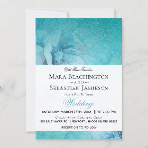 *~* Floral Glitter Teal Elegant Wedding Invitation
