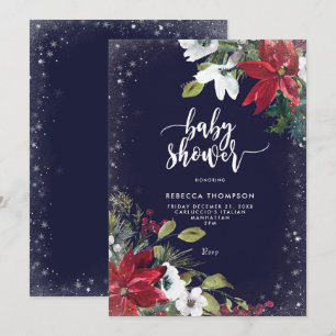 floral glitter winter baby shower invitation