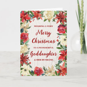 Floral Goddaughter and her Husband Merry Christmas Card