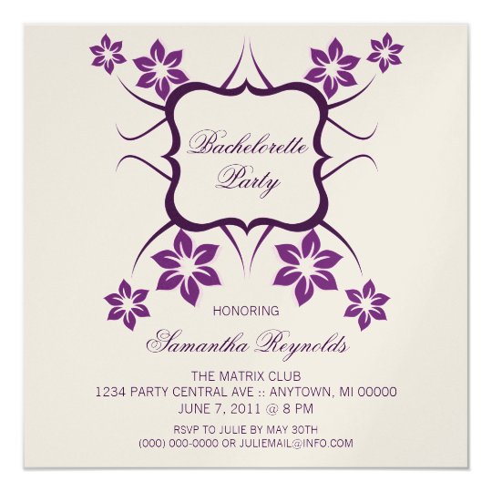 Floral Goddess Bachelorette Party Invite, Purple Card