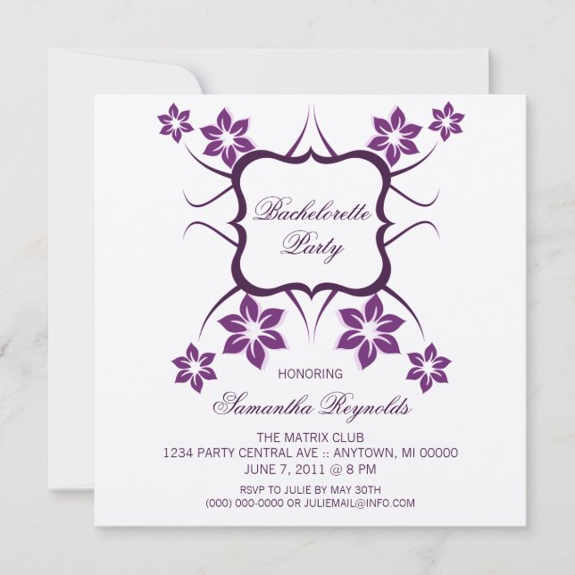 Floral Goddess Bachelorette Party Invite, Purple Invitation (Front)