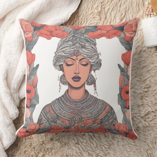 Floral Goddess  – Elegant Woman with Roses Cushion (Blanket)