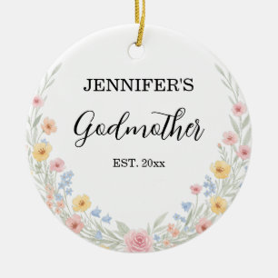 Floral Godmother Custom Name and Year Ceramic Tree Decoration