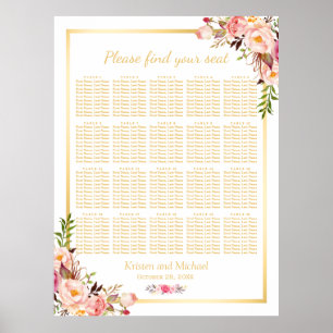 Floral Gold 20 Tables Wedding Seating Chart