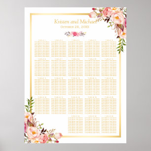 Floral Gold 20+ Tables Wedding Seating Chart