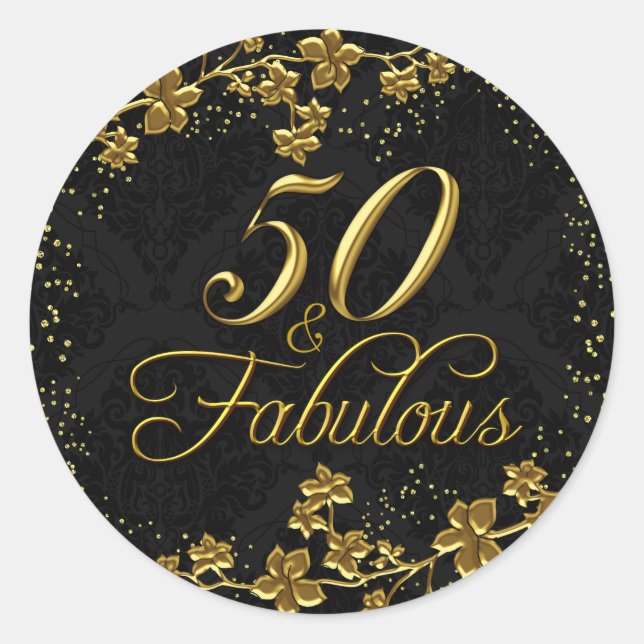 Floral Gold 50 & Fabulous Birthday Party Sticker (Front)