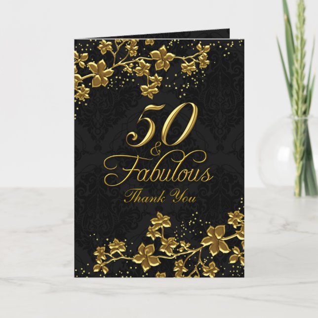 Floral Gold 50 Fabulous Thank You Card (Front)