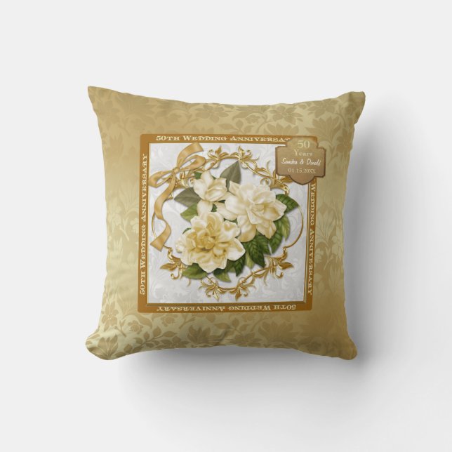 Floral Gold  50th Wedding Anniversary Cushion (Front)