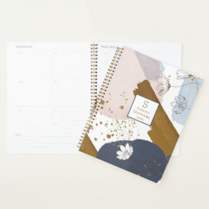 Floral Gold Abstract Brushstrokes   2025  Planner