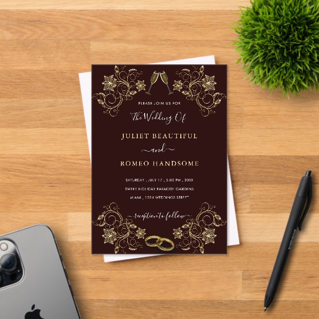 Floral Gold Acrylic Wedding Invitation Example (Insitu (Invitation Card))
