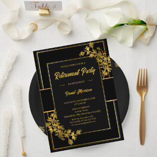  Floral Gold and Black Retirement Party 2024 Invitation