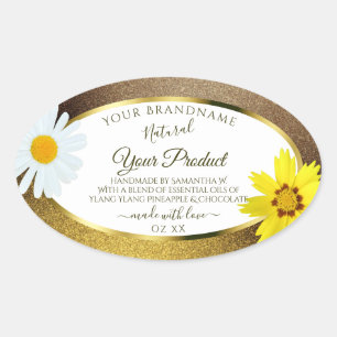 Floral Gold and Brown Glitter White Product Labels