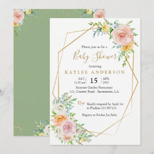 Floral gold Baby shower invitation card