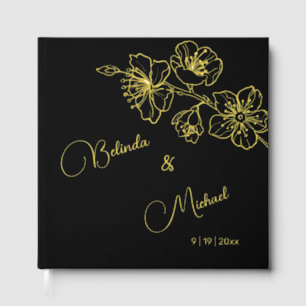 Floral Gold Black Christmas Wedding Guest Book