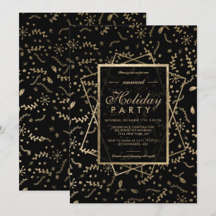 Floral Gold black winter corporate holiday Invitation