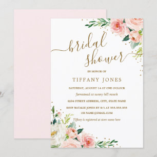 Floral Gold Blush Bridal Shower Invitation