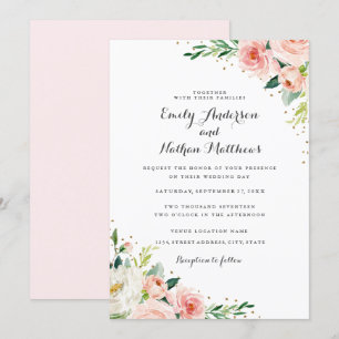 Floral Gold Blush Wedding Invitation