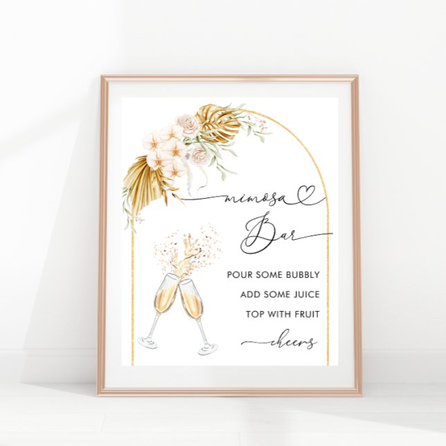 Floral Gold Boho Arch Heart Script Mimosa Bar Poster (Creator Uploaded)