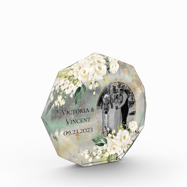 Floral Gold Botanical Cream Photo Names Wedding (Left)