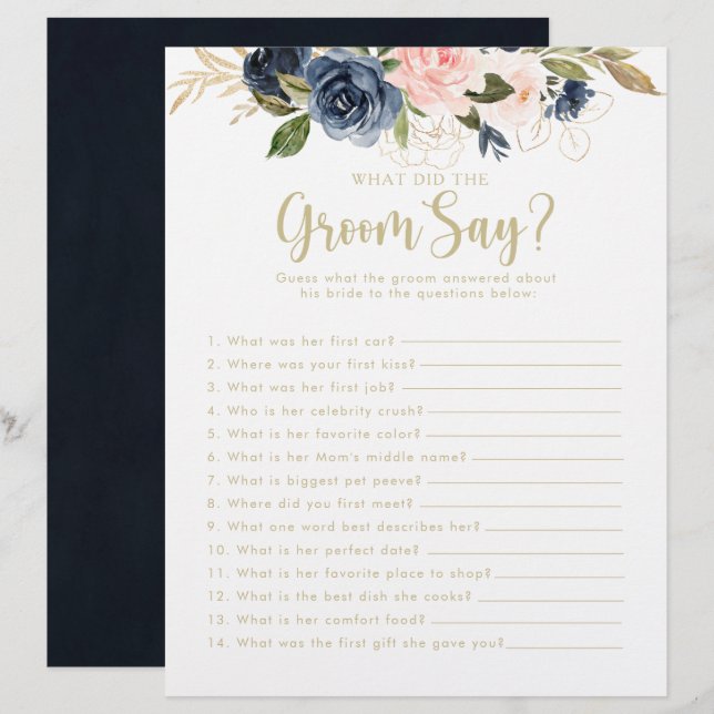 Floral Gold Bridal Shower What did the Groom Say (Front/Back)