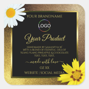 Floral Gold Brown Glitter Black Product Label Logo