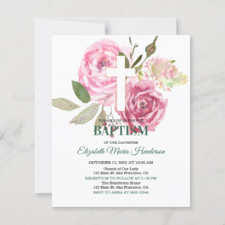 Floral & Gold/BUDGET- Girl Baptism Invitation.