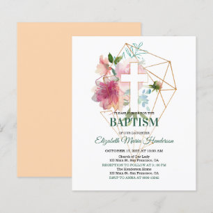 Floral & Gold/BUDGET- Girl Baptism Invitation.
