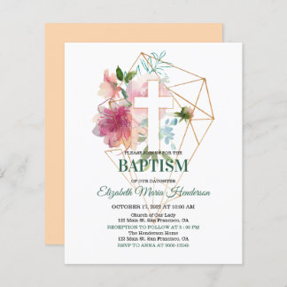 Floral & Gold/BUDGET- Girl Baptism Invitation.