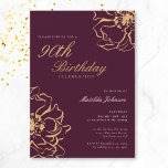 Floral Gold Burgundy 90th Birthday Invitation<br><div class="desc">Floral Gold Burgundy 90th Birthday Invitation. Our invitation design features a stunning burgundy and gold floral motif, blending simplicity with sophistication. The delicate floral motifs beautifully contrast against the crisp background, creating a look that is both simple and strikingly elegant. Join us for an unforgettable evening where every detail is...</div>