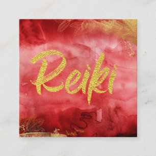 *~* Floral Gold Burgundy  Healer Reiki Energy Square Business Card