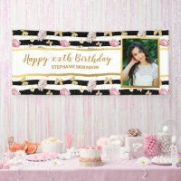 Floral Gold Butterfly Any Age, Your Photo Birthday