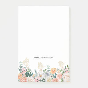 Floral Gold Butterfly Monogram Personalised Post-it Notes