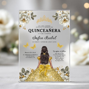 Floral Gold Butterfly Princess Quinceanera Acrylic Invitations