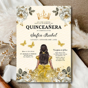 Floral Gold Butterfly Princess Quinceanera Invitation